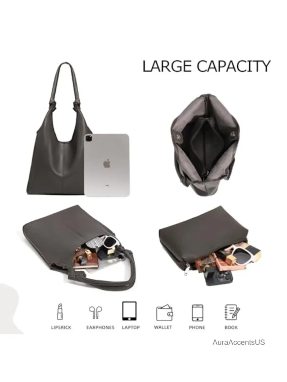 Vegan Leather Hobo Purse Set with Clutch for Women